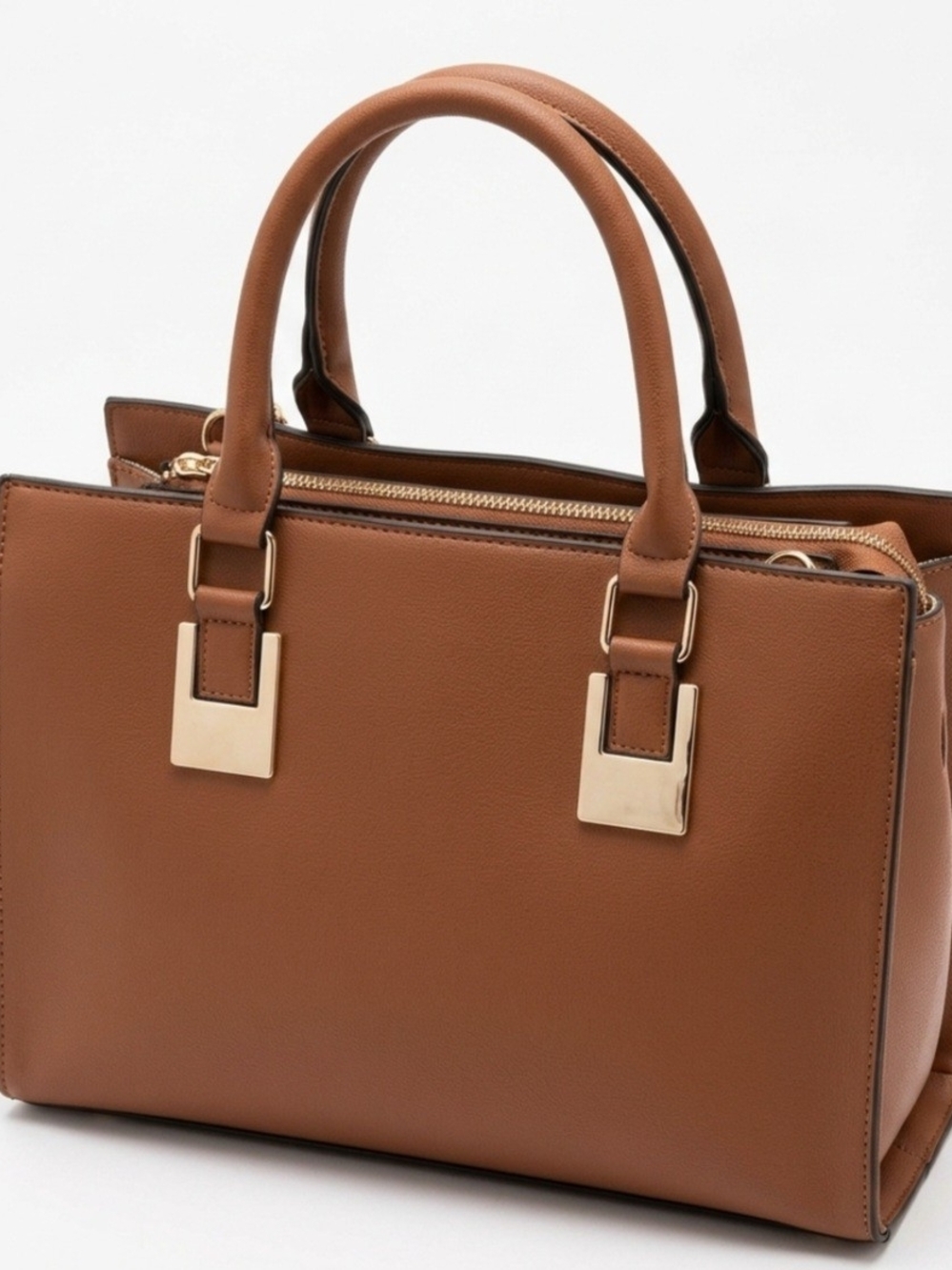 Source Unknown Tan Structured Shoulder Bag with Gold Hardware